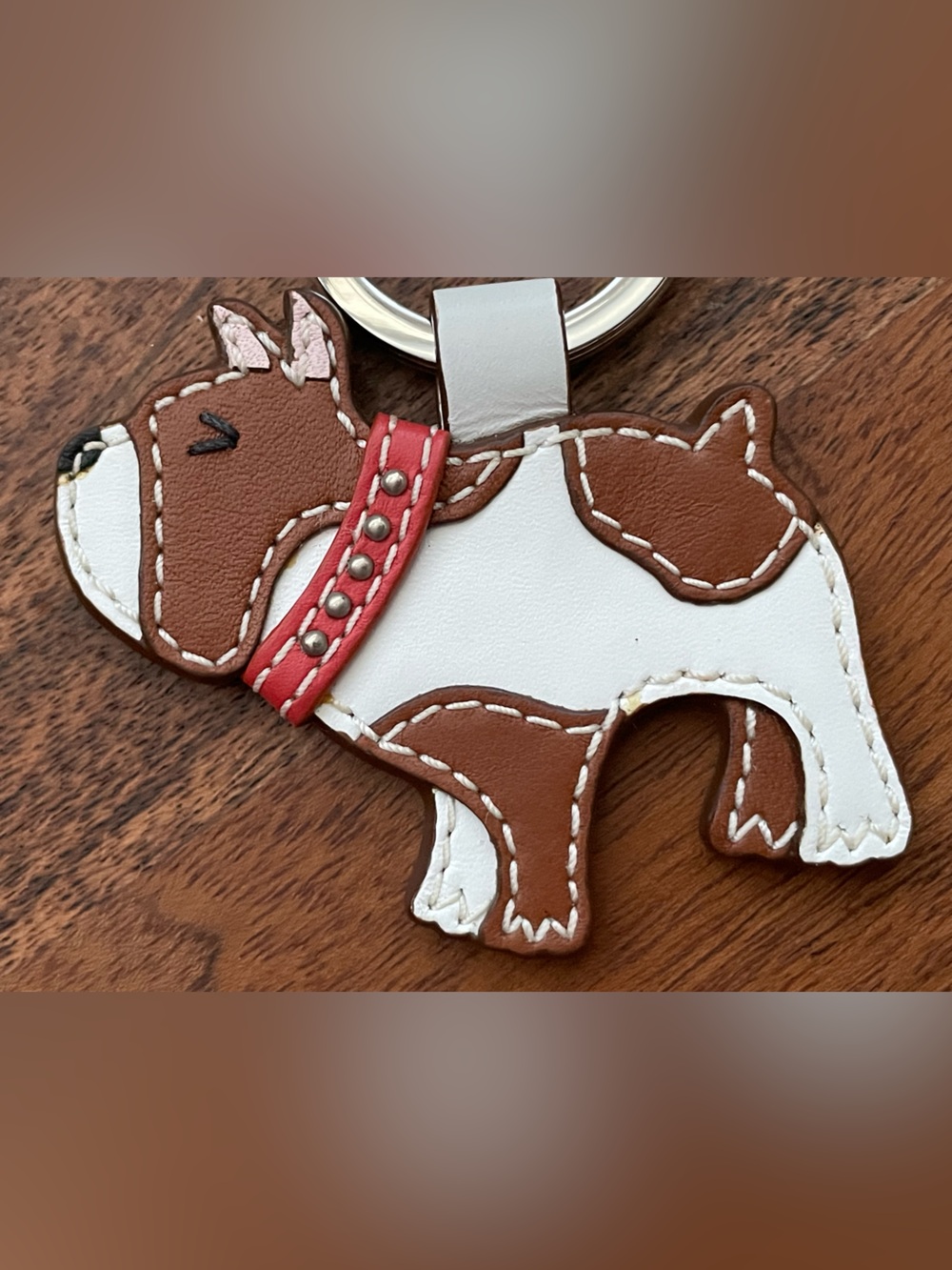 COACH Brown & White Leather Bulldog Bag Charm - Picture 6 of 6